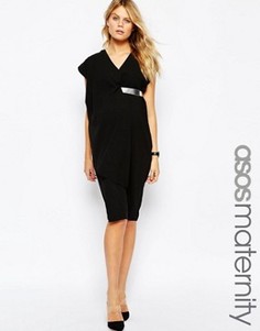 Современное асимметричное платье миди для беременных с ремешком ASOS Maternity - Черный