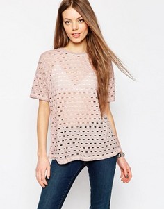 Выбеленная футболка с перфорацией ASOS - Розовый