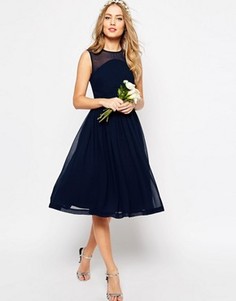 Платье миди с драпированной вставкой ASOS WEDDING - Темно-синий