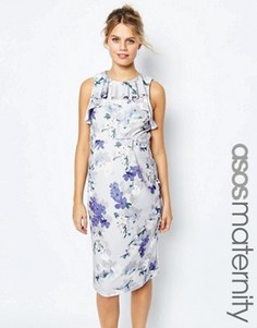 Платье-футляр для беременных с цветочным принтом и оборкой ASOS Maternity - Мульти