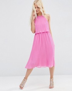 Двухслойное плиссированное платье миди ASOS - Розовый