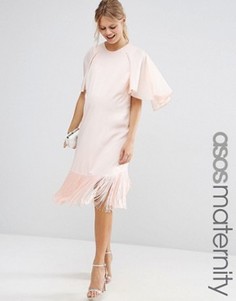 Платье-футболка для беременных с оборкой и рукавами-бабочкой ASOS Maternity - Розовый