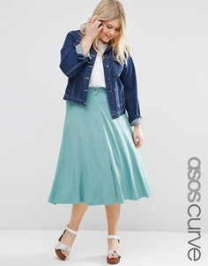Расклешенная юбка миди с кнопками ASOS CURVE - Зеленый