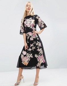 Платье миди с вышивкой ASOS PREMIUM Chinoiserie - Мульти