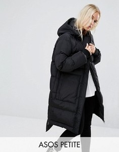 Дутое пальто асимметричной длины ASOS PETITE - Черный