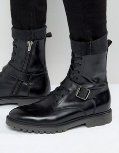 Черные кожаные ботинки со шнуровкой и ремешком ASOS - Черный