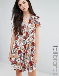 Приталенное чайное платье с цветочным принтом Glamorous Tall - Мульти