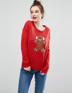 Новогодний джемпер с узором пряничного человечка Brave Soul - Красный