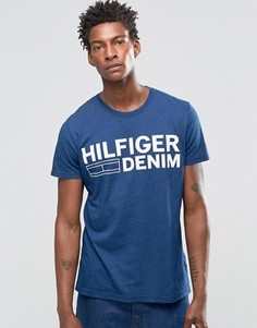 Футболка цвета индиго с принтом логотипа Hilfiger Denim - Синий