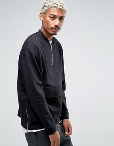 Oversize-свитшот с молнией и тканым карманом ASOS - Черный