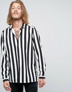 Монохромная рубашка из вискозы классического кроя в полоску ASOS - Черный