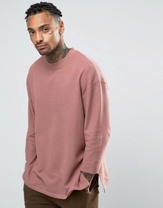 Удлиненная oversize-футболка из вафельного трикотажа с рукавами 3/4 ASOS - Розовый