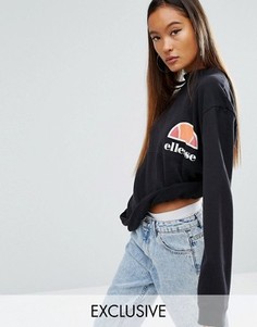 Oversize-свитшот бойфренда с винтажным логотипом на груди Ellesse - Черный