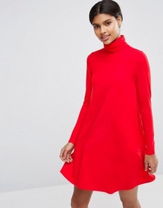 Свободное платье с воротником поло и длинными рукавами ASOS - Красный