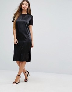 Платье-футболка миди с атласной вставкой ASOS - Черный