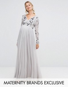 Платье макси с отделкой на лифе и тюлевой юбкой Maya Maternity - Серебряный