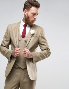 Фактурный серо-коричневый пиджак скинни ASOS WEDDING - Бежевый