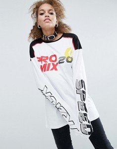 Футболка с принтом и очень длинными рукавами ASOS - Белый