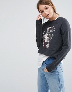 Трикотажный джемпер с вышитым цветочным узором New Look - Серый