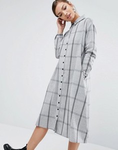Oversize платье-рубашка в решетчатую клетку Daisy Street - Серый