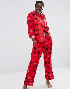 Пижамный комплект с рождественским принтом Monki - Красный