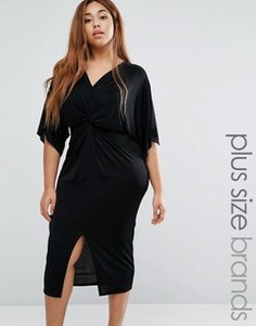 Платье миди с перекрученной драпировкой и рукавами-кимоно Missguided Plus - Черный