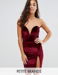 Бархатное платье мини с разрезом Boohoo Petite - Красный