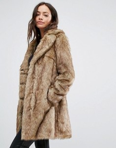 Пальто миди с искусственным мехом New Look - Коричневый