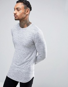 Длинный вязаный лонгслив с закругленным низом ASOS - Серый
