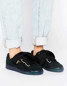 Черные бархатные кроссовки Puma Basket Heart - Черный