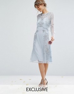 Платье миди с отделкой и съемным кроп-топом Amelia Rose - Синий