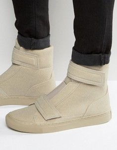 ASOS High Top Trainers In Stone Faux Suede With Straps - Stone