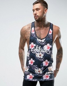 SikSilk Floral Racer Back Vest In Black - Черный