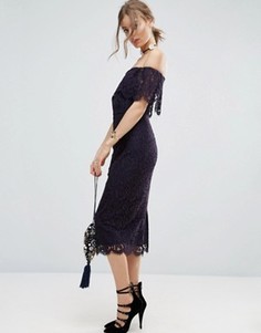 Кружевное платье-футляр миди ASOS Bardot - Темно-синий