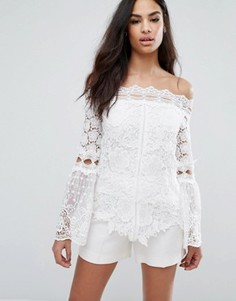 Кружевной топ с расклешенными рукавами Boohoo - Белый
