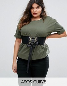 ASOS CURVE Wide Elastic Corset Waist Belt - Черный