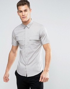 Рубашка скинни с короткими рукавами в стиле милитари Only &amp; Sons - Серый
