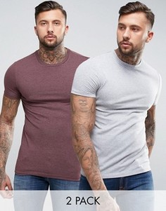 2 обтягивающие футболки (красная меланжевая и серая меланжевая) ASOS - СКИДКА - Мульти