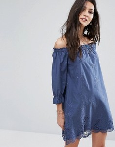 Платье с открытыми плечами и вышивкой Abercrombie &amp; Fitch - Синий