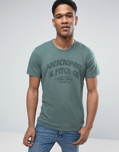 Зеленая обтягивающая футболка с логотипом Abercrombie &amp; Fitch - Зеленый