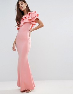 Club L Bridesmaid One Shoulder Ruffle Detail Maxi Dress - Розовый
