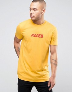 Желтая длинная футболка с принтом Dazed ASOS - Желтый