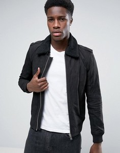 Selected Leather Flight Jacket In Black - Черный