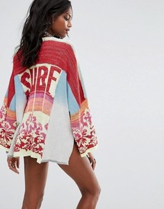 Free People Knitted Kimono with Surf Logo Back - Мульти