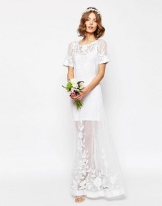 Кружевное платье макси с отделкой жемчугом ASOS BRIDAL - Белый