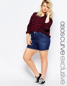 Джинсовые шорты цвета индиго с завышенной талией ASOS CURVE - Синий