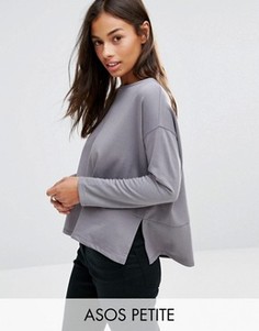 Трикотажный топ изнаночной вязки с длинными рукавами ASOS PETITE - Серый