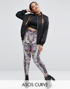 Леггинсы с принтом костей и цветов ASOS CURVE HALLOWEEN - Черный