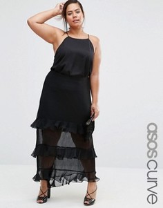 Юбка макси с оборкой и плиссировкой ASOS CURVE - Черный