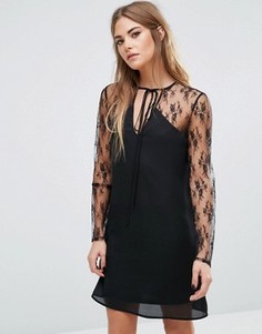 Платье с чокером-завязкой и кружевом Fashion Union - Черный